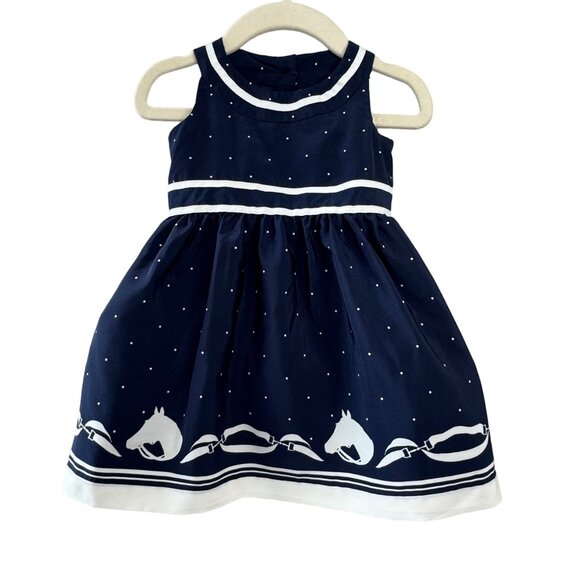 Janie and Jack Other - JANIE AND JACK Equestrian Dress Baby Girls 6-12 NEW Horses Blue 2 Piece Set NWT